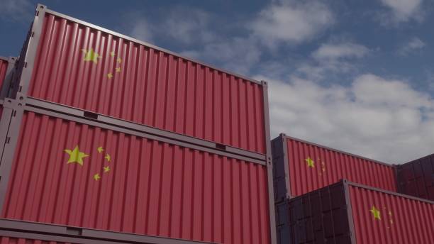 istock China flag containers are located at the container terminal. Concept for Chinese import and export business. 3d illustration 1418158521