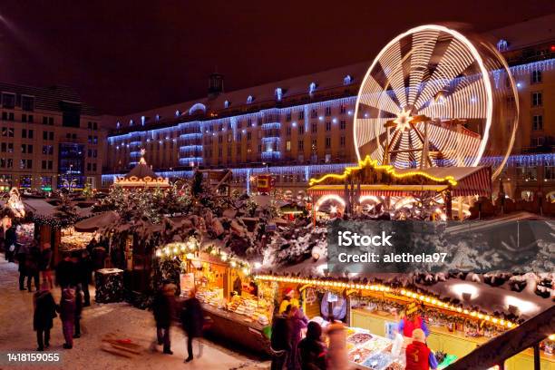 Christmas Market Striezelmarkt In Dresden Germany Stock Photo - Download Image Now - Christmas Market, Dresden - Germany, Christmas