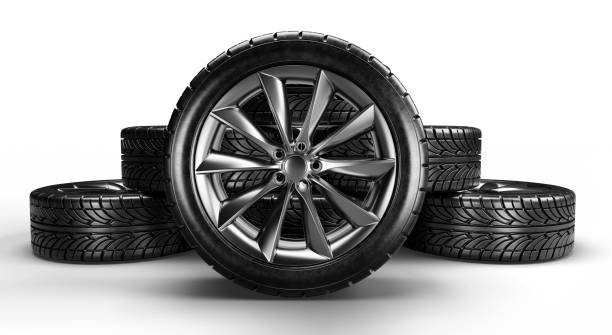 колесо автомобиля изолировано на белом фоне. иллюстрация 3d-рендеринга - wheel alloy alloy wheel tire стоковые фото и изображения