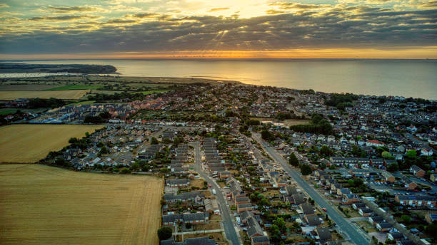 Sunrise over Suffolk sea stock photo