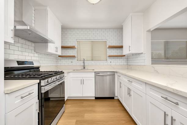 istock Interior of a kitchen with with white walls 1418163574