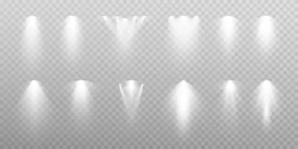 Vector illustration of Set of vector spotlights. various forms of light. Stage spotlights. Light effects. Glow light effect. Vector illustration.
