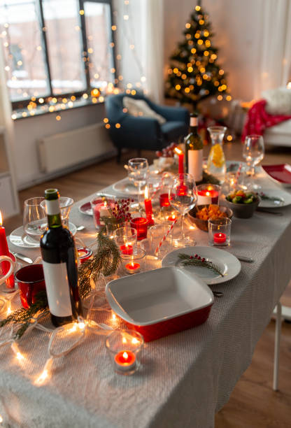 istock table serving for christmas dinner party at home 1418176089
