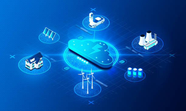 Smart Power Grid - Smart Electricity Grid - 3D Illustration Smart Power Grid - Smart Electricity Grid - Electricity Network Based on Digital Technology that is Used to Supply Electricity to Consumers Via Two-way Digital Communication - 3D Illustration battery storage stock illustrations
