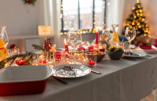 istock table serving for christmas dinner party at home 1418176324