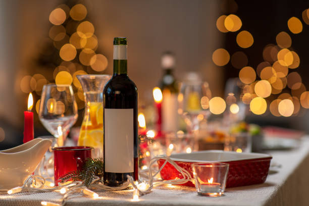 istock bottle of wine on table served for christmas party 1418178479