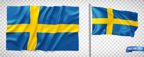 Vector realistic Swedish flags Vector realistic illustration of Swedish flags on a transparent background. sweden flag stock illustrations