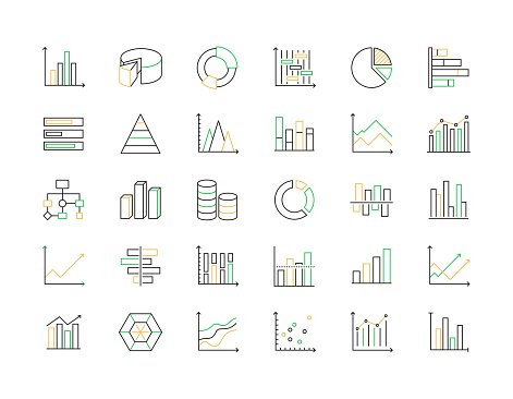 GRAPH AND CHARTS Related Vector Thin Line Icons. Outline Symbol Collection