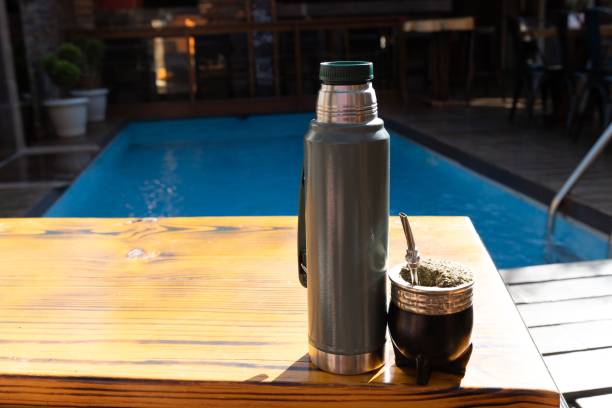 istock Insulated bottle for hot tea and yerba mate tea gourd cup 1418192687