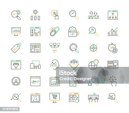 istock SEO Related Vector Line Icons. Outline Symbol Collection 1418192815