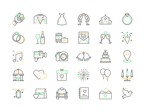 WEDDING Related Vector Line Icons. Outline Symbol Collection