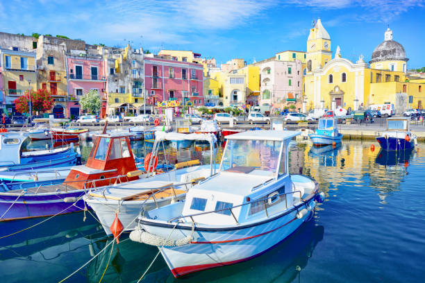 Procida is a small island in the Bay of Naples in southern Italy. Composite photo