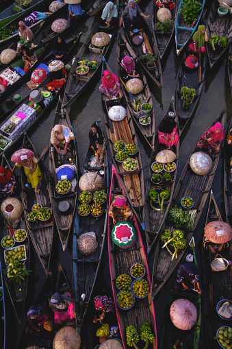 Unique traditional floating market at Lok Baintan River, Indonesia