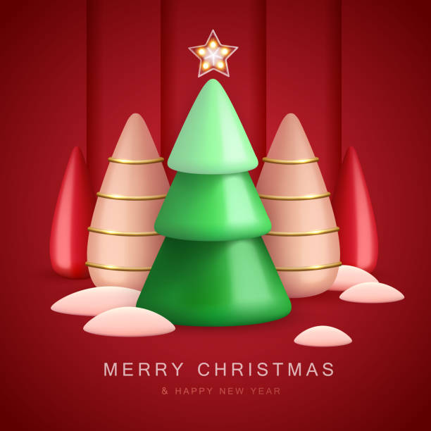 istock Christmas holiday background with realistic 3D plastic Christmas trees. Merry Christmas and Happy new Year greeting card. Vector illustration 1418197954