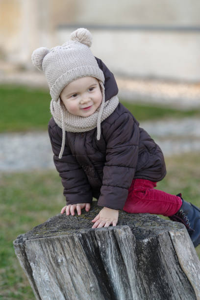 istock Child sit and playing on the tree stump 1418200170