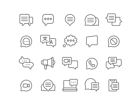 Speech bubble, editable stroke, outline, online messaging, chat, communication, icon, icon set