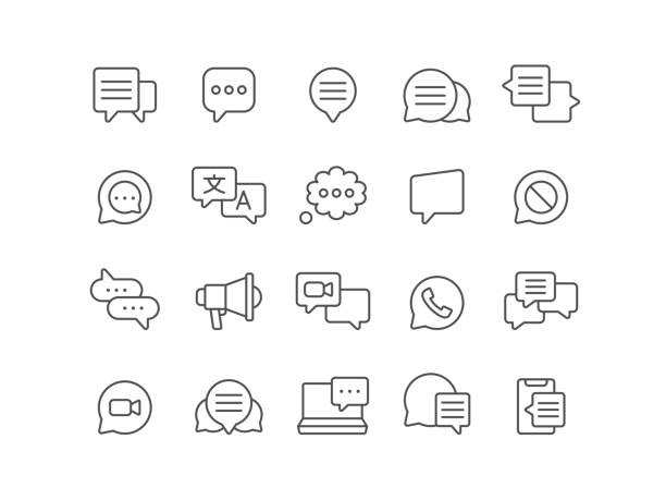 Speech Bubbles Icons Speech bubble, editable stroke, outline, online messaging, chat, communication, icon, icon set suggestion box stock illustrations