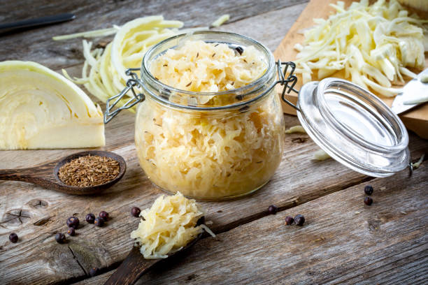 Homemade sauerkraut - german traditional delicacy stock photo
