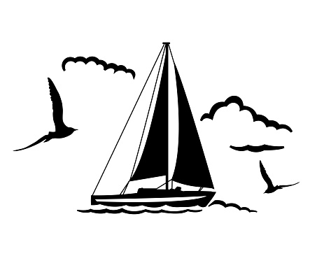 Isolated sailboat silhouette on a transparent base.