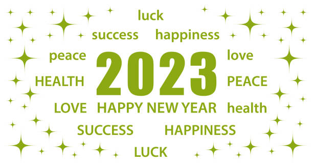 ilustrações de stock, clip art, desenhos animados e ícones de happy new year 2023. green and white flat design greeting card with best wishes. vector illustration banner. - gray silver environmental conservation backgrounds