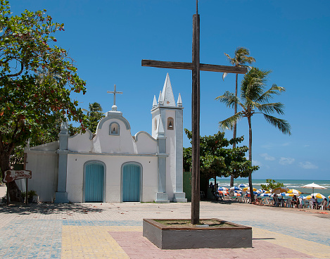 Forte Beach, São Francisco Square and São Francisco de Assis church in Mata de São João in Bahia, Brazil.