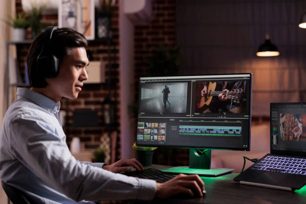 istock Male freelancer working on movie production 1418210645