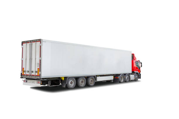 istock Big white semi trailer truck with red cab isolated. 1418210754