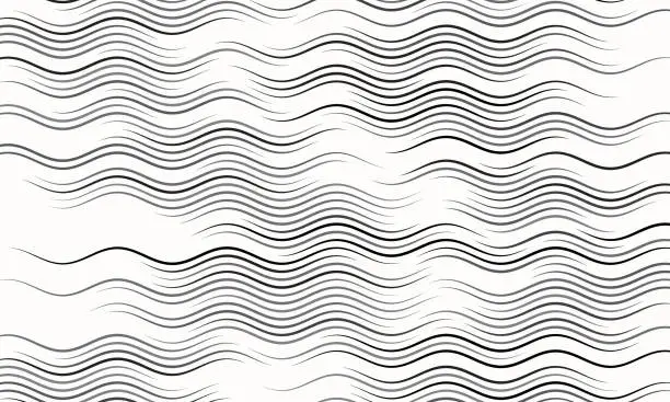Vector illustration of Abstract art geometric background with waving lines. Black and white dynamic design.