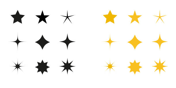 Print Stars vector icons.  Different star shapes.  Stars in modern simple flat style. EPS10 stars stock illustrations