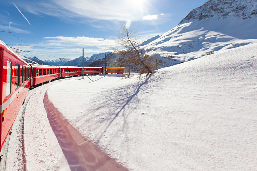 Bernina Express in the Winter Season, Poschiavo Switzerland