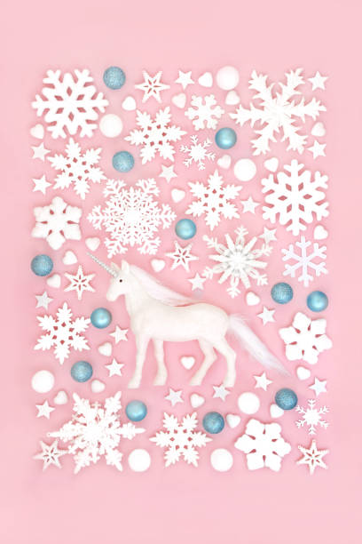 istock Mythical Christmas Unicorn and Fantasy Tree Bauble Background 1418214854