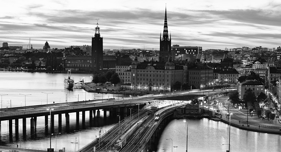 View of Riddarholmen(The Knights' Islet) on an overcast Sunday morning. View of Gamla Stan, the old town. Stockholm, Sweden
