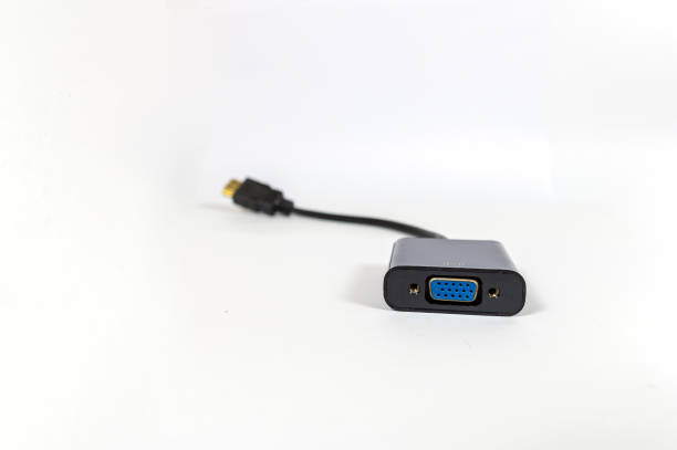 istock HDMI Convert VGA isolated on the white table, Display connector, Focus in front. 1418216597
