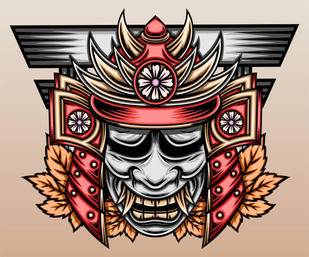 Japanese samurai with hannya mask Japanese samurai with hannya mask. Premium vector hannya stock illustrations