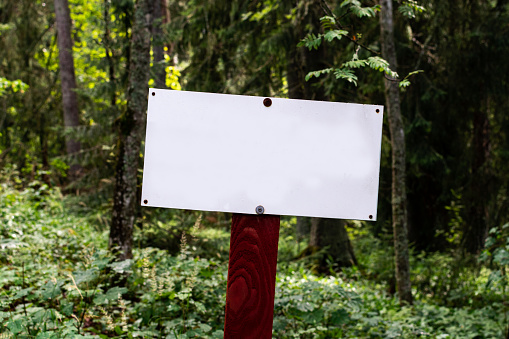 Blank white sign with green forest in the background