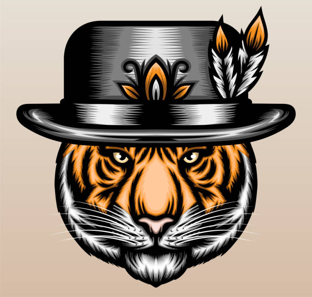 ilustrações de stock, clip art, desenhos animados e ícones de hipster tiger with top hat - anti smoking