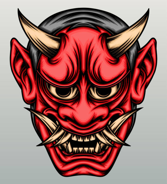 Demon hannya mask Demon hannya mask. Premium vector hannya stock illustrations