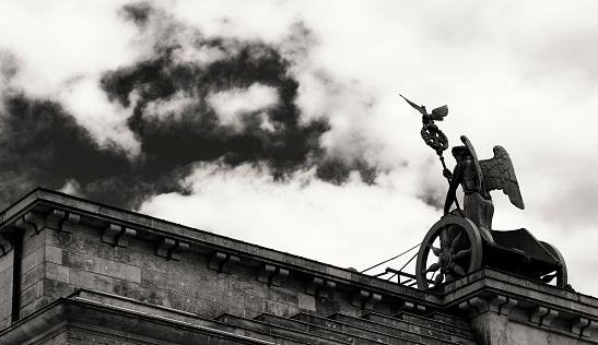 The iconic Nelson’s Column on Trafalgar Square, London, daytime view with people