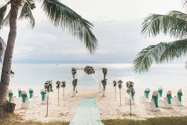 istock Outdoor wedding ceremony on the sandy beach 1418228023