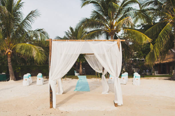istock Outdoor wedding ceremony on the sandy beach 1418228026