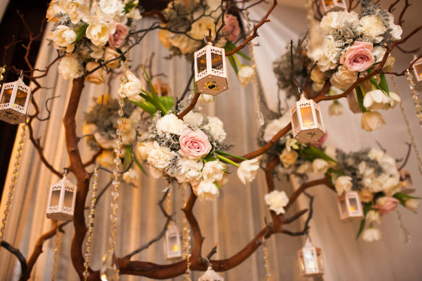 istock Candles on a tree at a wedding party 1418228041