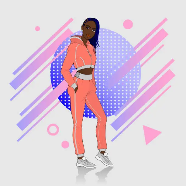 Vector illustration of Girl teenager athlete in a tracksuit.