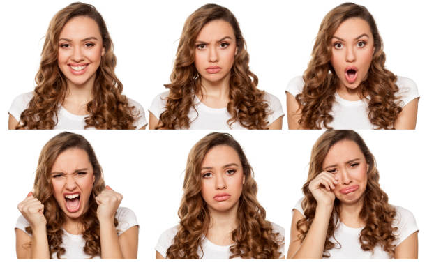 collage with different emotions in one young woman collage with different emotions in one young woman ona white background same person multiple images stock pictures, royalty-free photos & images