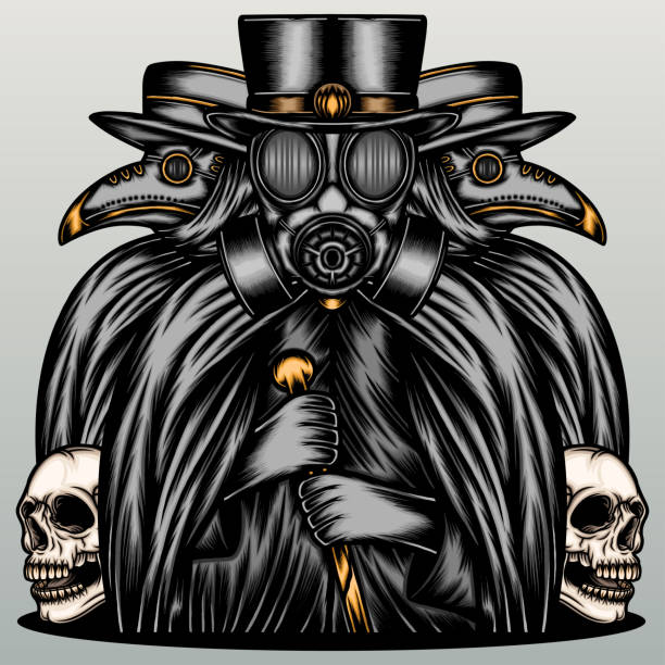 Mysterious man with doctor plague Mysterious man with doctor plague. Premium vector black plague doctor stock illustrations