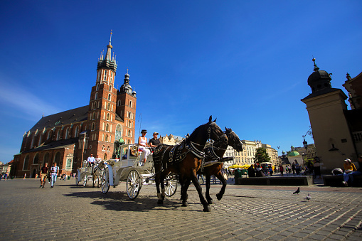 Chariot on Main Market Square in Krakow, Poland.