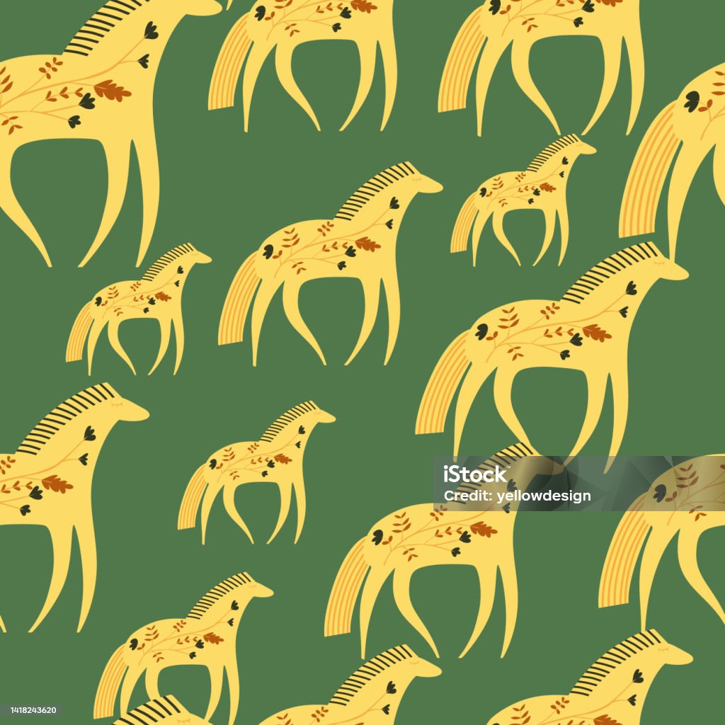 Hand Drawn Horse Seamless Pattern Cute Cartoon Wallpaper With Wild Flower  And Stylized Animals Stock Illustration - Download Image Now - iStock