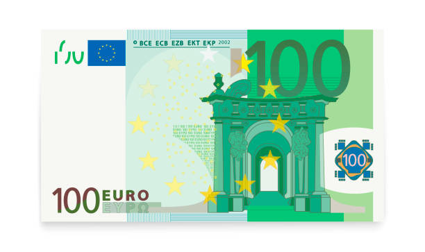 One hundred euro banknotes on a white background. One hundred euro banknotes on a white background. european union euro note stock illustrations