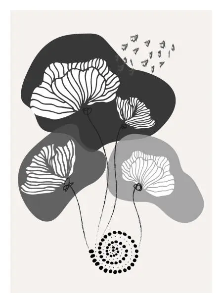 Vector illustration of Creative minimalist hand drawn illustration flowers. Floral and botanic elements. Perfect for wall decoration, greeting card, story, banner, icon, postcard or brochure cover design.