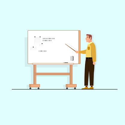 Vector illustration of business presentation.Teacher, Blackboard, Class .