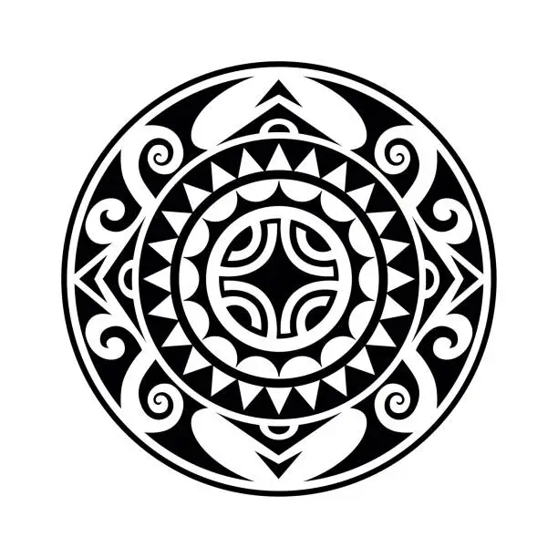 Vector illustration of Round tattoo geometric ornament with swastika maori style
